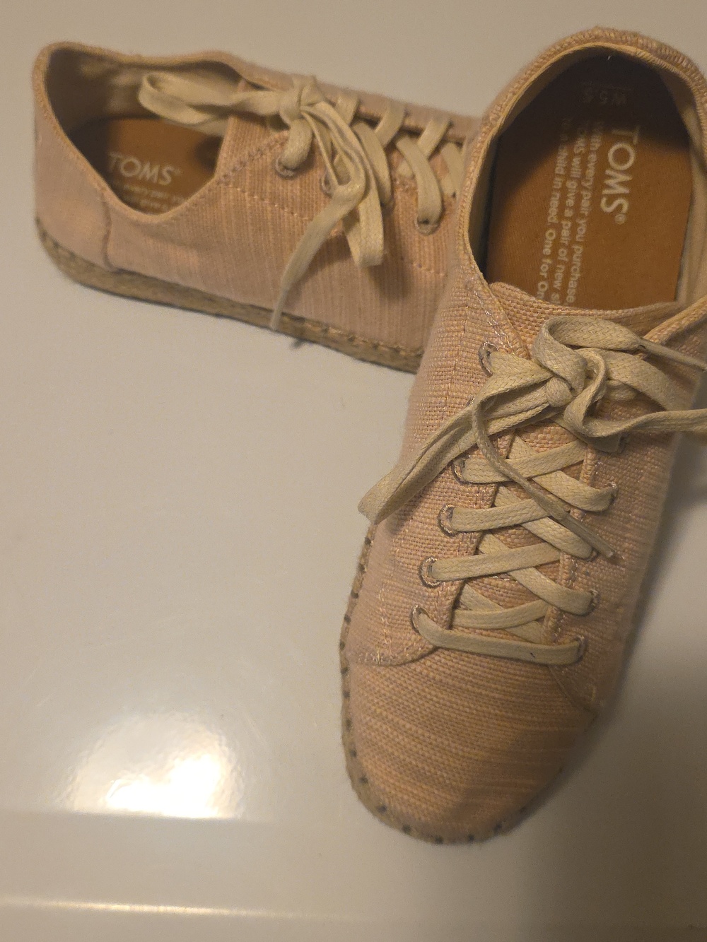 TOMS Lena Bloom Slubby Cotton Espadrille Pink Shoes Size 5.5W US Euc